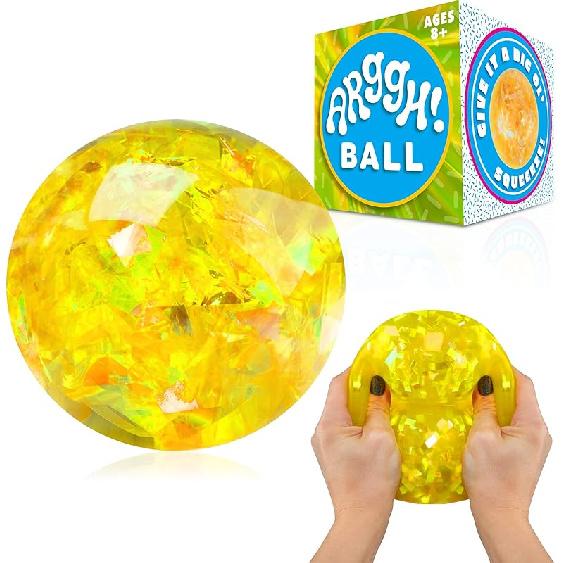 Power Your Fun Arggh Stress Ball for Adults and Kids- 3.75 Inch Large Tension Relief Ball Fidget Toy, Color-Changing Stress Relief Squeeze Sensory Medium Yellow