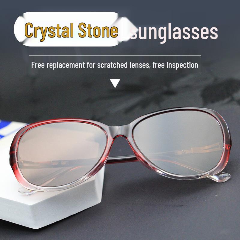 2025 Women's High-End Crystal Sunglasses with Tea-Colored Lenses and Full-Frame Protection