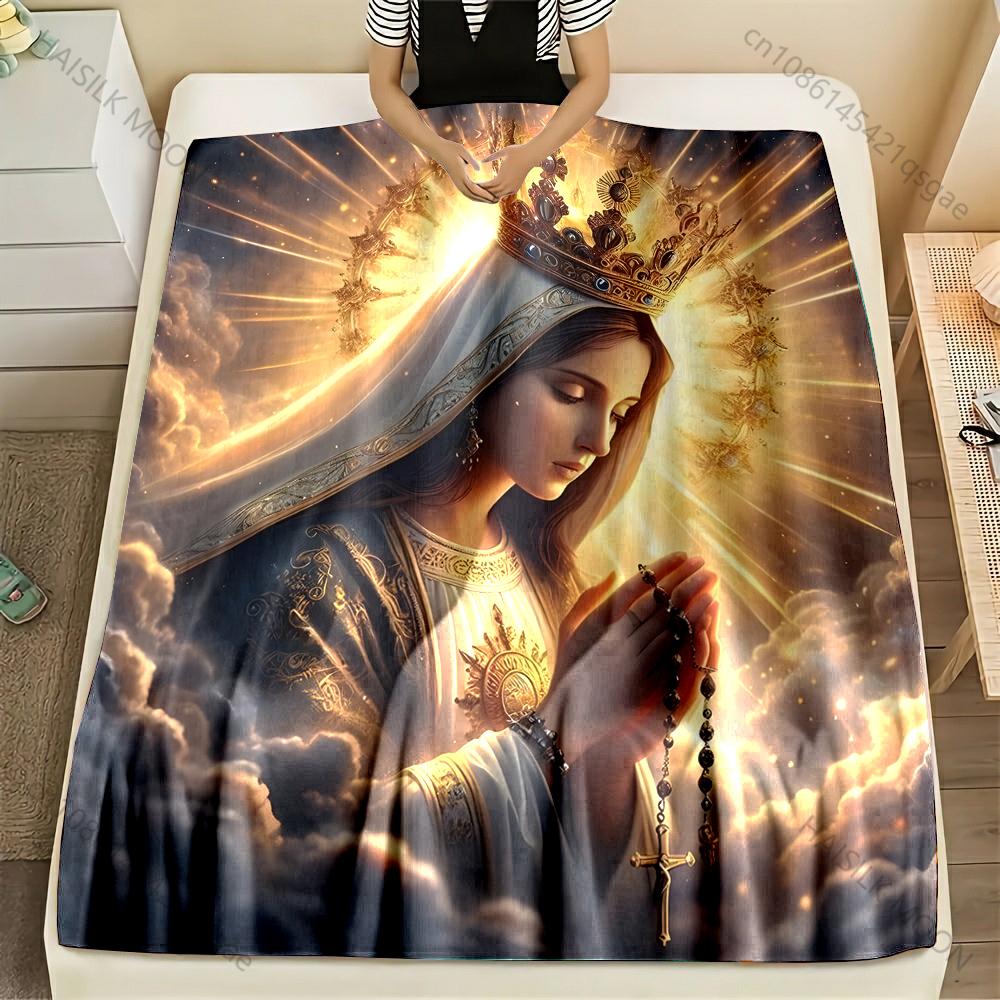 

1PC Praying Virgin Radiant Light Print Blanket Warm Soft Fluffy Kids and Adult Sofa Bed Throw Blanket Outdoor Travel Camping RV 75x90cm