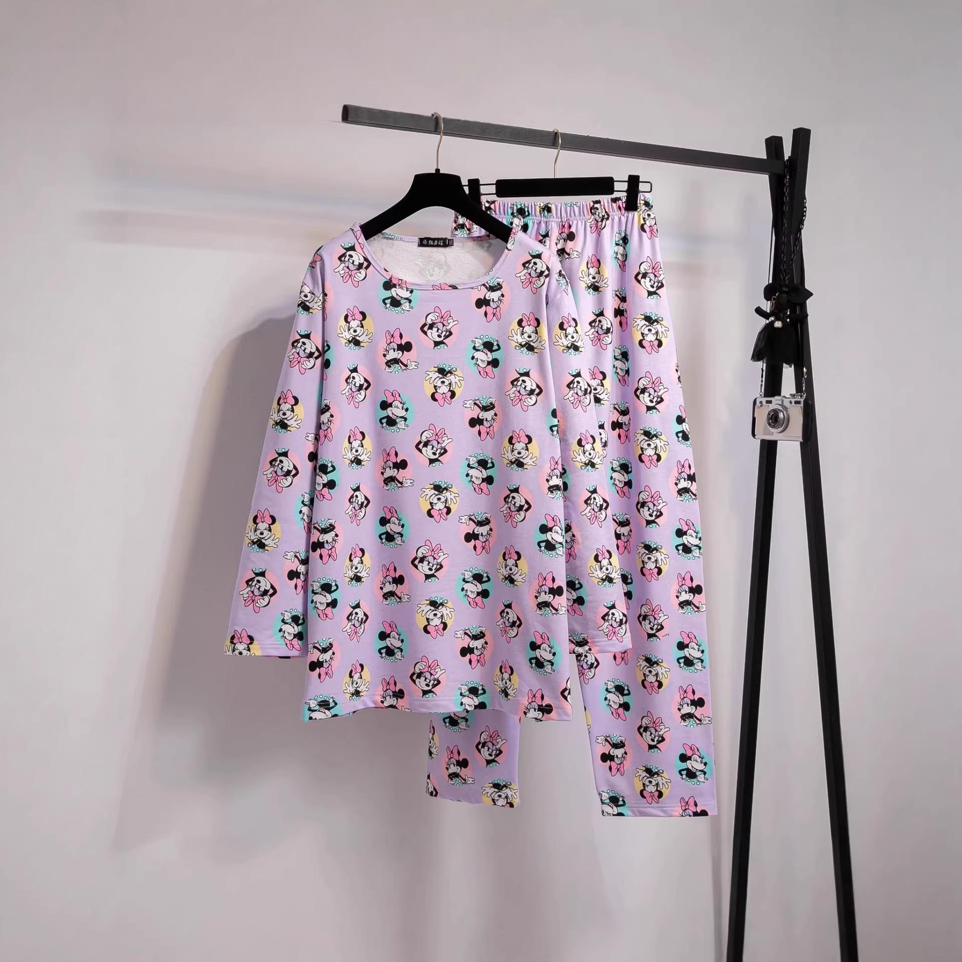 

Women s Cute Korean Style Pajama Set: Round Neck, Plus Size, Two-Piece, Autumn/Winter Home Wear XL светло-фиолетовый