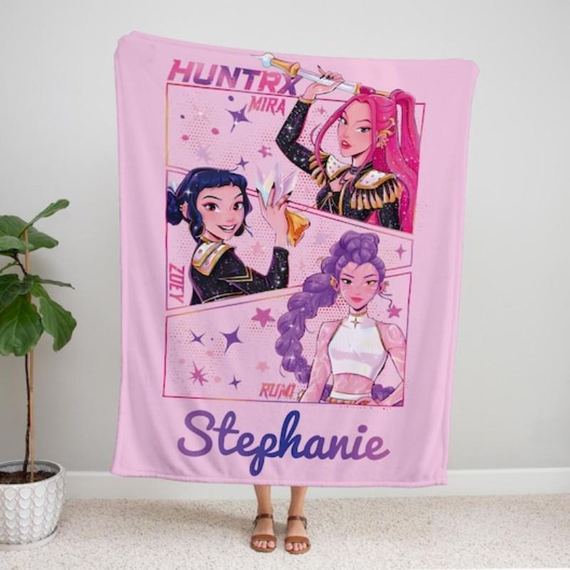 KPOP Gift Flannel Blanket Name Custom D-Demon-Hunters Blankets For Office Sofa Camping Birthday Gifts For Girls Home Decor