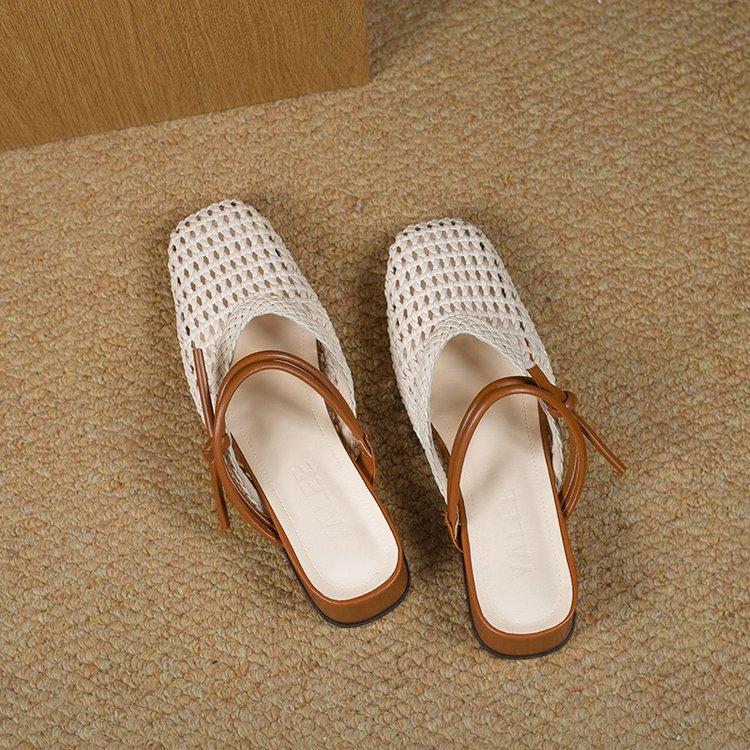 

Soft leather version~ Baotou half slippers women s outer wear 2025 summer new two wear versatile French beautiful sandals thick heel 40