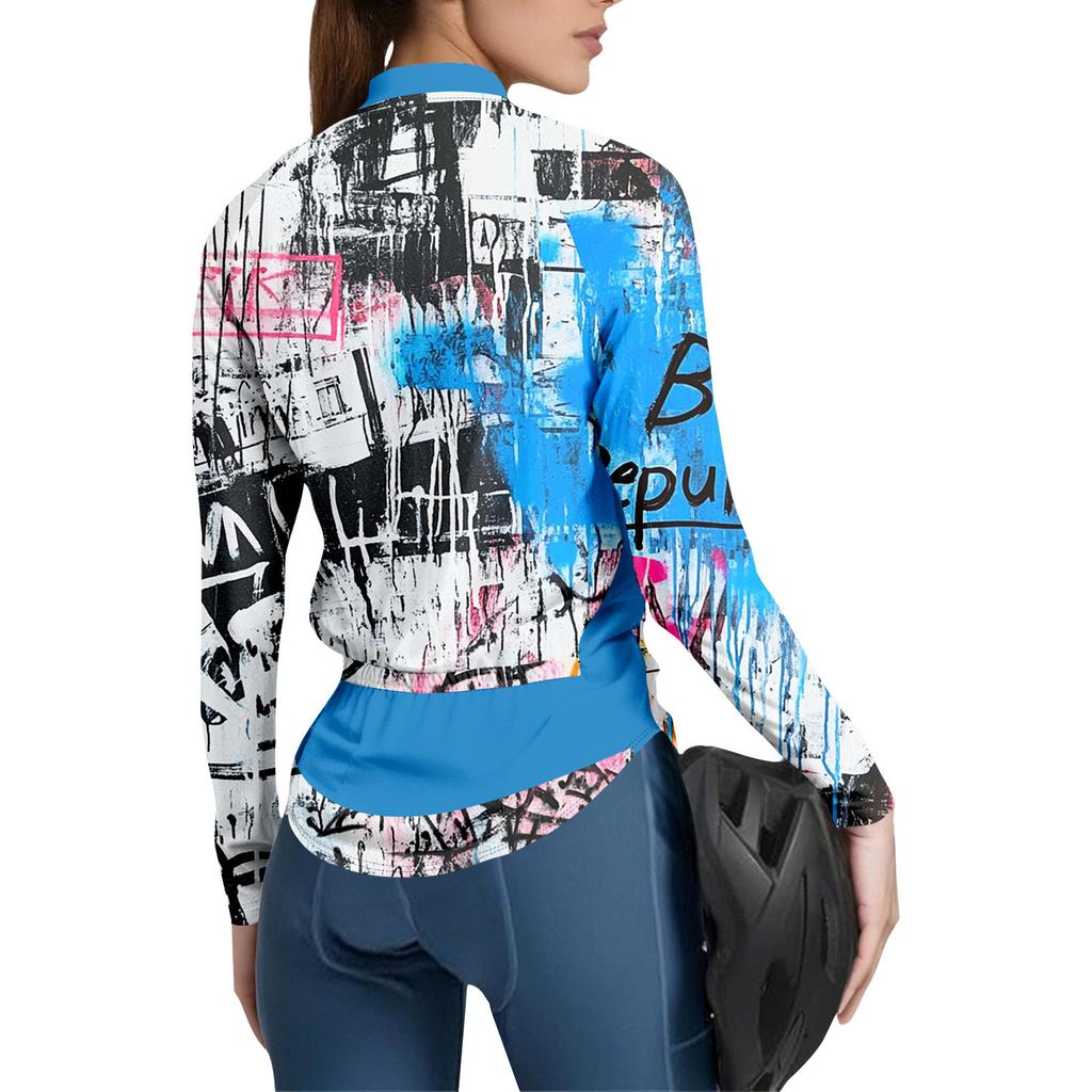Women's Gradient Cycling Suit Long Sleeved Cycling Top With 3 Back Pockets, Breathable, Quick Drying, Moisture Wicking And Reflective S