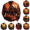 Men's Casual Retro Half Zip Long Sleeve Sweatshirt with Halloween Print