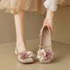 Ballet shoes new square head single shoes women's flat bottom shallow mouth word with flowers grandma shoes women's tide