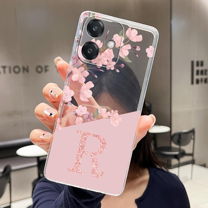Letter Case For OPPO A40 A40m A60 (LATAM) OPPO A20 Fundas Fashion Flower Cover Transparent Soft Silicone TPU Clear Phone Casing