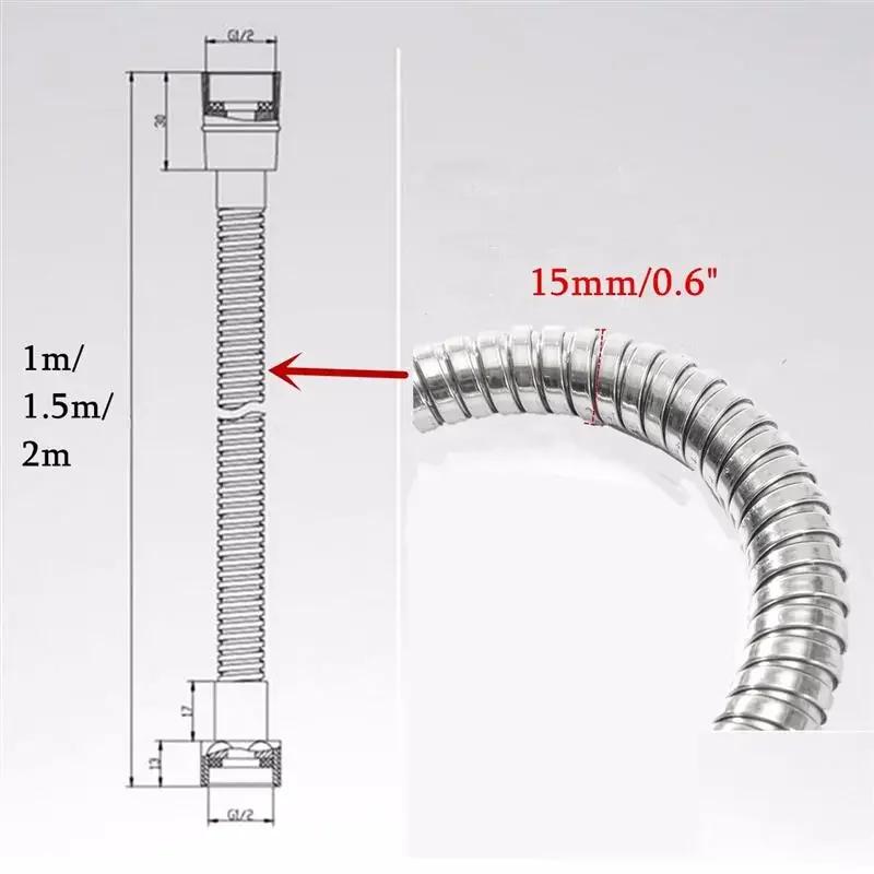 1m/1.5m/2m Flexible High Quality Shower Hose Stainless Steel Chrome Bathroom Water Head Shower Head Pipe Tool Shower Accessories