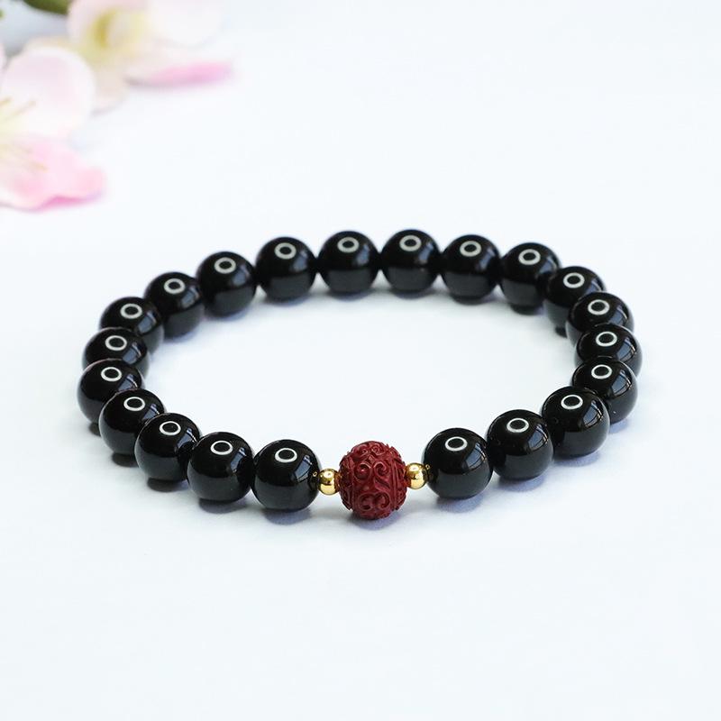 

Браслет из черного агата и бусин из пурпурного золотого песка Хуан Юй MN3030601 Approx. 8mm