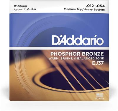 Phosphor Bronze Acoustic Guitar Medium EJ37 D'Addario Strings, Top/Heavy Bottom, 12-String, .012-.054,