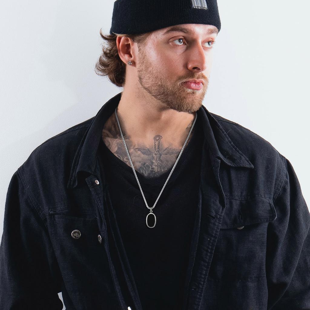 Vnox Stylish Mens Geometric Necklace with Black Enamel, Stainless Steel Metal Double Layered Chain Collar, Unique Gifts for Men