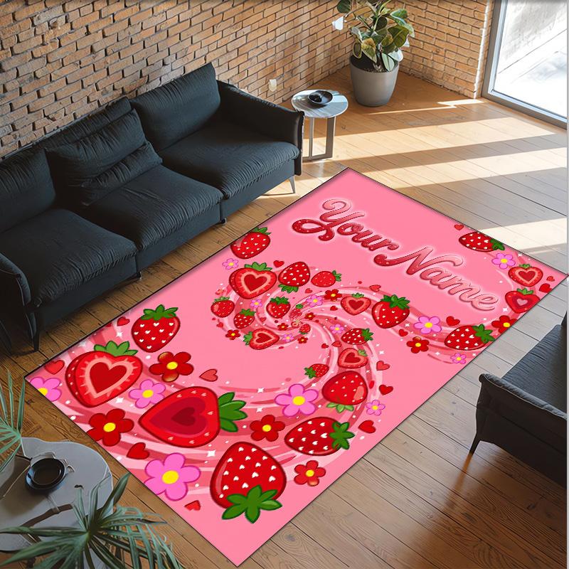 Hearts Theme Crystal Velvet Floor Rug Personalized Custom Name Text Warm Carpet Home Decoration
