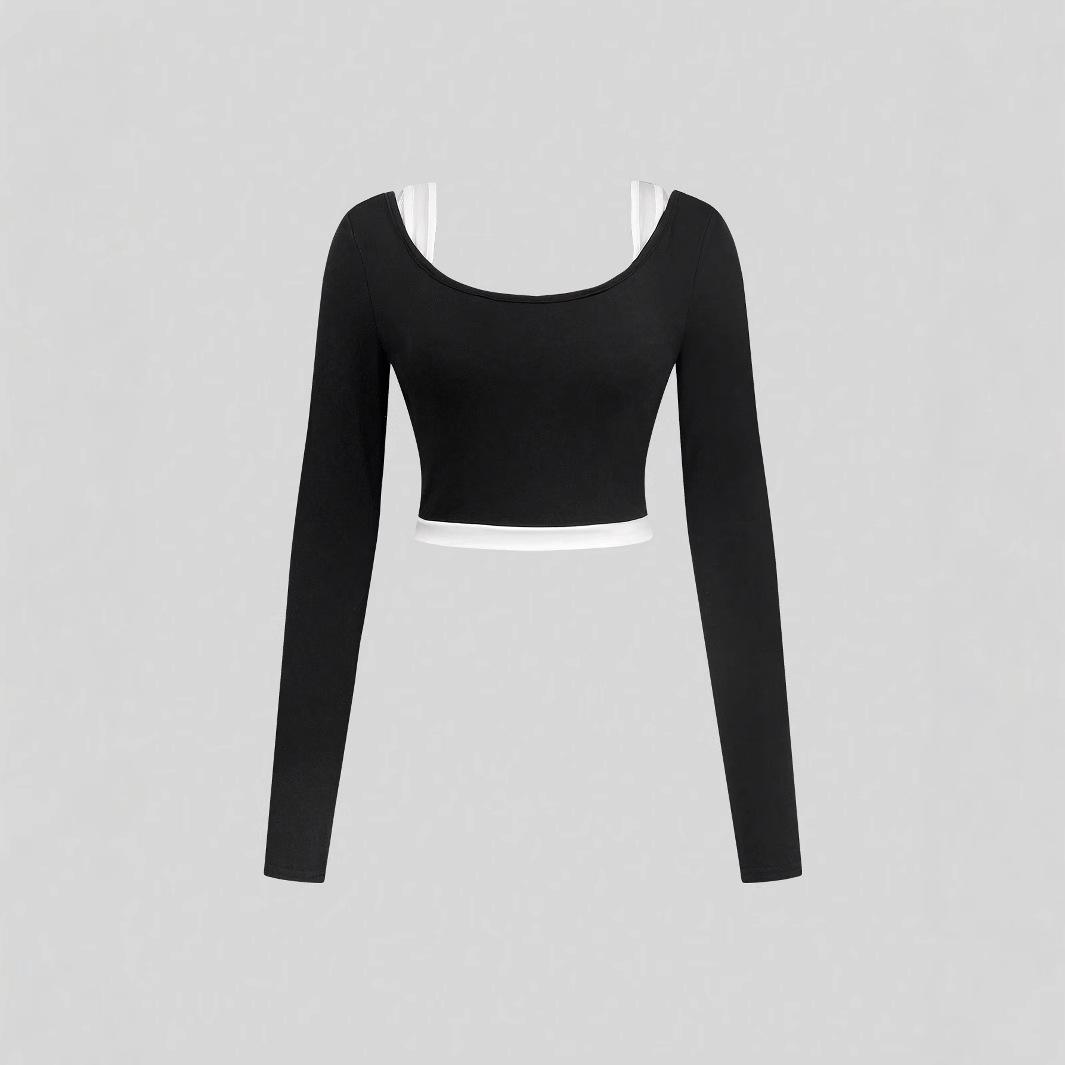 

Women s European & American Style Spliced Long-Sleeve T-Shirt Large чорний