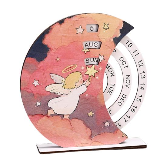 Wooden Perpetual Calendar with Rotating Blocks Desktop Office Decor Desk Organizer Cute Motivational Gift for Students Creative Home Office Accessory