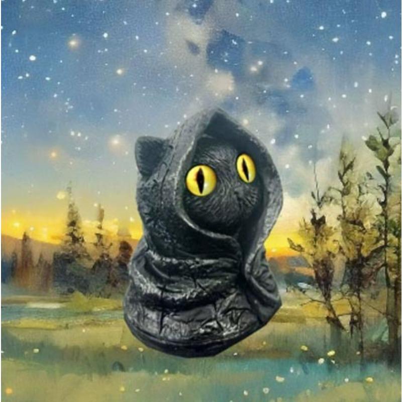 A Mysterious Resin Figurine of A Cat Wearing A Hat for Halloween