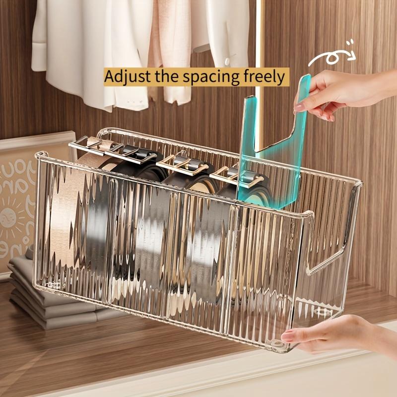 Transparent Plastic Belt Organizers and Detachable Compartments - Stylish Wardrobe Storage Boxes for Belts, Scarves and Ties