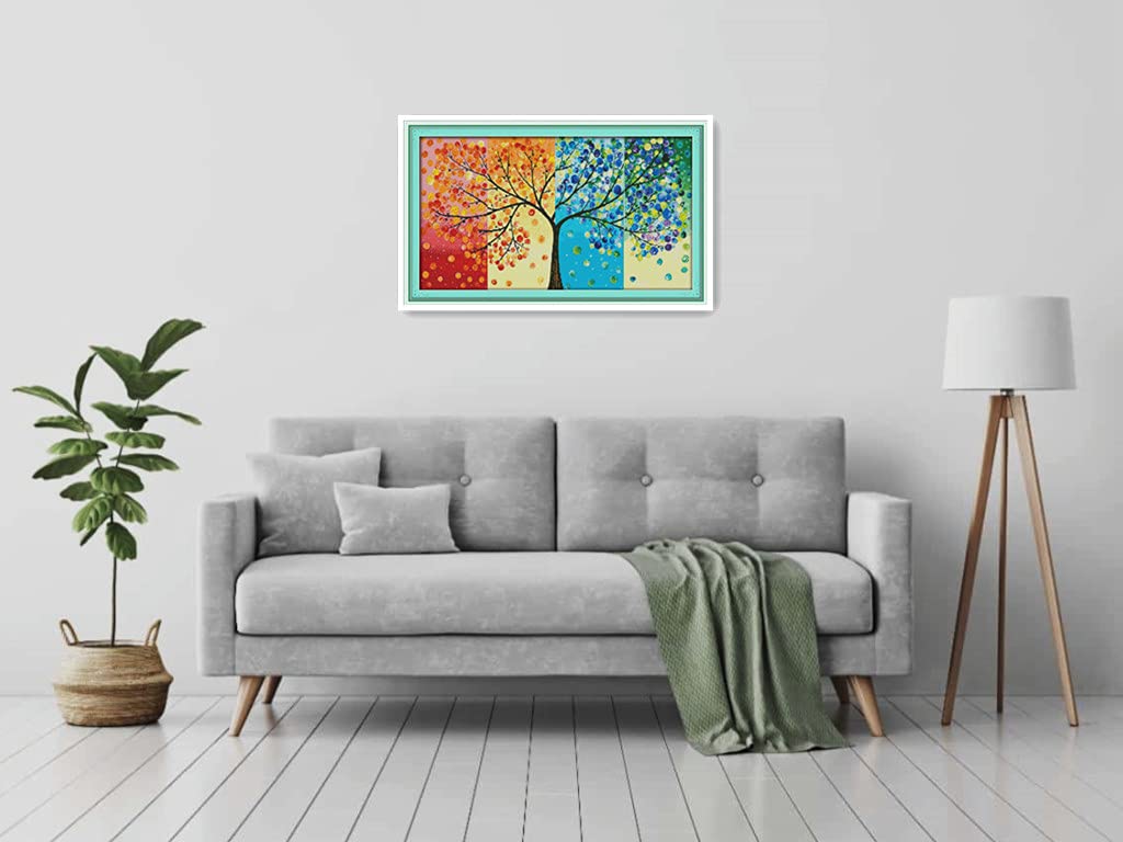 Amiiba 11ct Cross Stitch Embroidery Kit, Pre-Printed Design: Tree of Life, Four Seasons, DIY Wall Art Decor, Beginner's