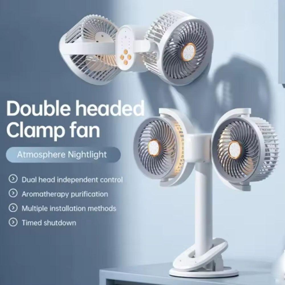 Adjustable Height Dual Head Circulation Fan Can Be Clamped Night Light New Air Cooler