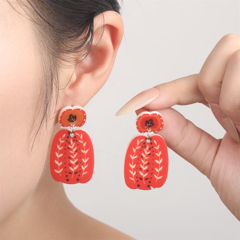 Semi-Managed Environmentally Friendly Acrylic Stud Earrings, Personalized Thanksgiving Maple Leaf Love Stud Earrings