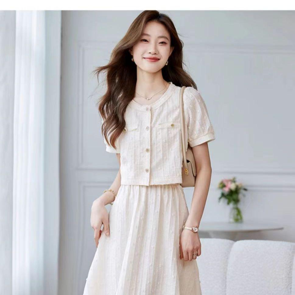 Elegant Summer Women's Two-Piece Short-Sleeved Skirt Set