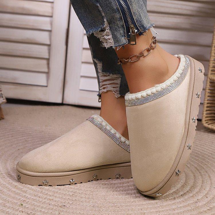 Women's Padded and Thickened Warm and Not Tired Feet a Stirrup Thick Bottom Heightened Comfortable Waterproof Non-slip Leisure Cotton Slippers