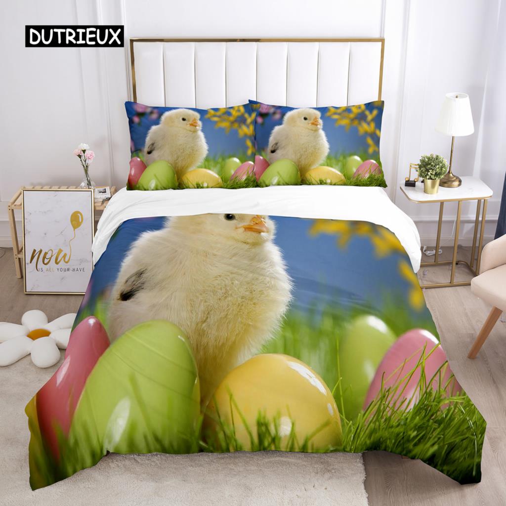 Kylling Dynetrekksett Gårdsdyr Dynetrekk Liten Kylling Enkelt Sengetøy for Gutt Jente Mikrofiber 2/3 stk Dyne Trekk