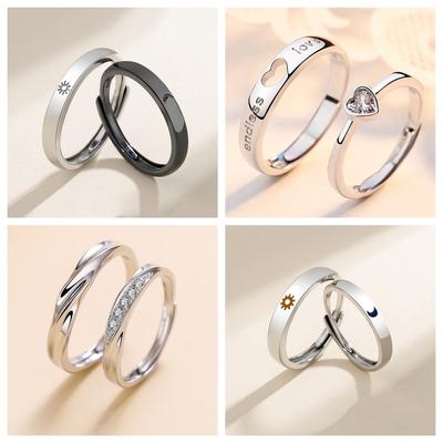 Nuovi Anelli Semplici da Coppia Colore Argento Sole Luna Regolabili Anello Aperto Per Donna Uomo Matrimonio Gioielli di Moda Regali