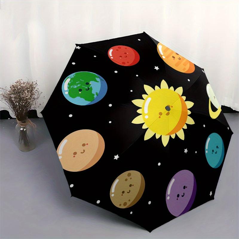 Solar System Planets Sun Outer Space KidsRoom Wall Decal Sticker Art DecorUmbrella, Portable 3-Fold Compact Umbrella for Men & Women Gift