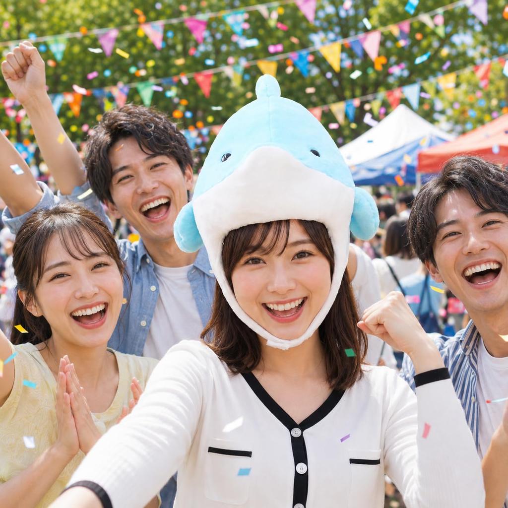 [DOKiDOKi] Dolphin Headgear for Adults, Plush Hat, Fluffy Animal Costume, Cosplay, Fancy Dress, School Festival, Cultural Festival, Party, Cheering