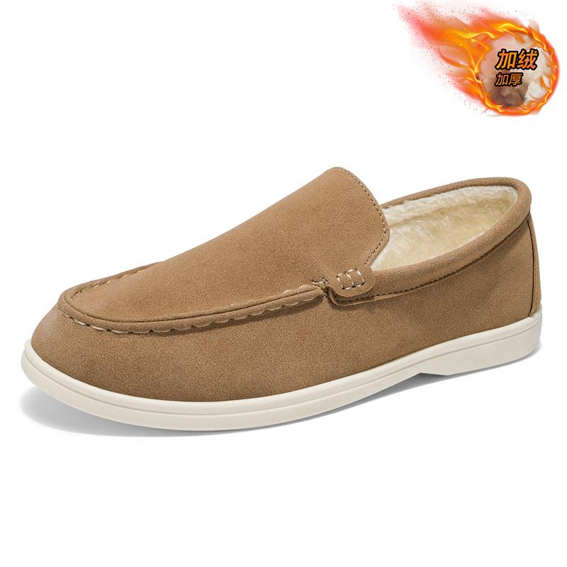 Winter Plush Loafers Men Leather Fleece Lined Casual Boat Shoes Slip On Flats Man Moccasins Lightweight Fur Mens Driving Shoes