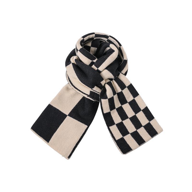 

New Style Scarf for Women Knitted Autumn and Winter Student Korean Version Ins Style High Looking Cute Versatile Checkerboard Warm Scarf 35*175cm