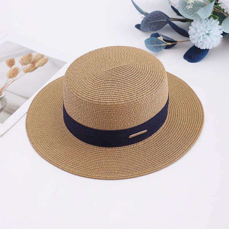 Korean Style Women Summer Straw Hat Wide Brim UV Protection Elegant French Fedora Beach Sun Hat Adjustable for Travel