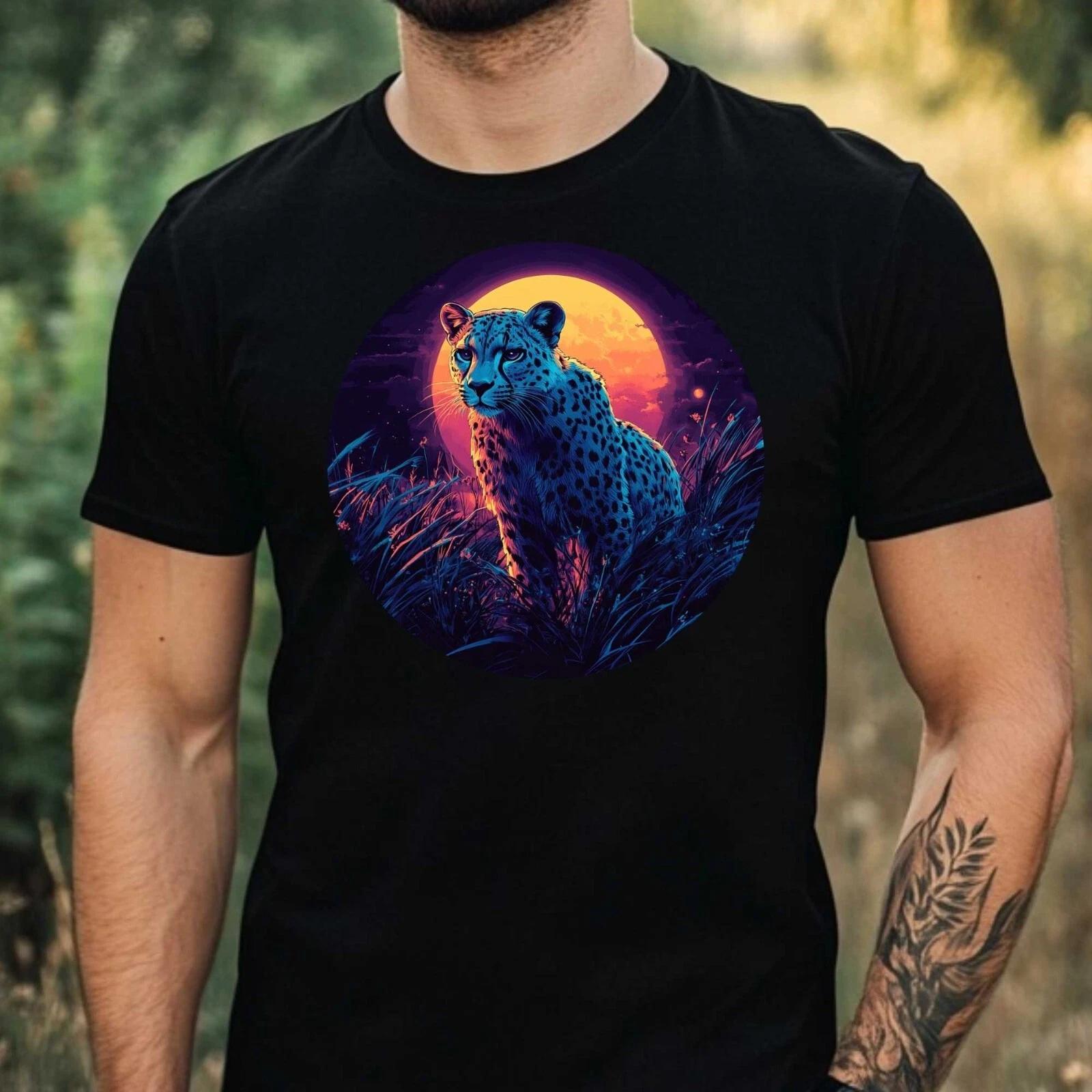 T-Shirt Herren Gepard im Mondlicht Motiv Baumwolle Größe XS bis 5XL XL
