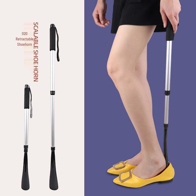Adjustable Retractable Shoehorn with Long Handle for Elderly, Pregnant Women, and Easy Use