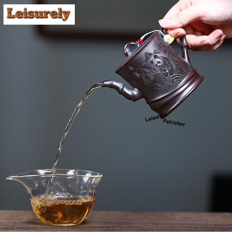 260ml Yixing Purple Clay Teapots Handmade Panda Pot Raw Ore Antique Black Mud Tea Making Kettle with Strainer Zisha Tea Set Cha