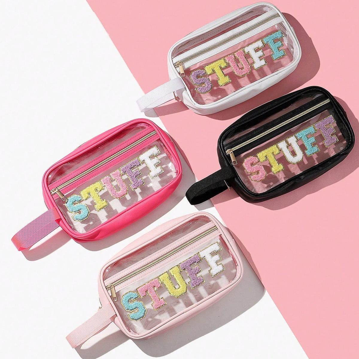 

Transparent cosmetic bag with loop letters, portable travel cosmetic bag, toiletry storage bag A-DH