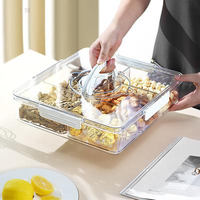 Ξηρά Φρούτα Δίσκος Σνακ Κοντέινερ με Καπάκι Χερούλι Φορητό Διαιρούμενο Οργανωτής Σνακ 6 Θήκες Διάφανος Δίσκος Σνακ για Πάρτι Ταξίδι Σαλάτα Φρούτα