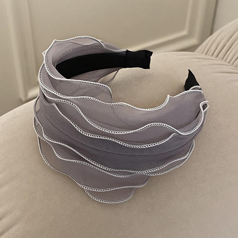 Spring and Summer Mesh Pleated Wide-brimmed Headband Women New Hairpin Headband Daily Clothing Fashion Matching Head Band