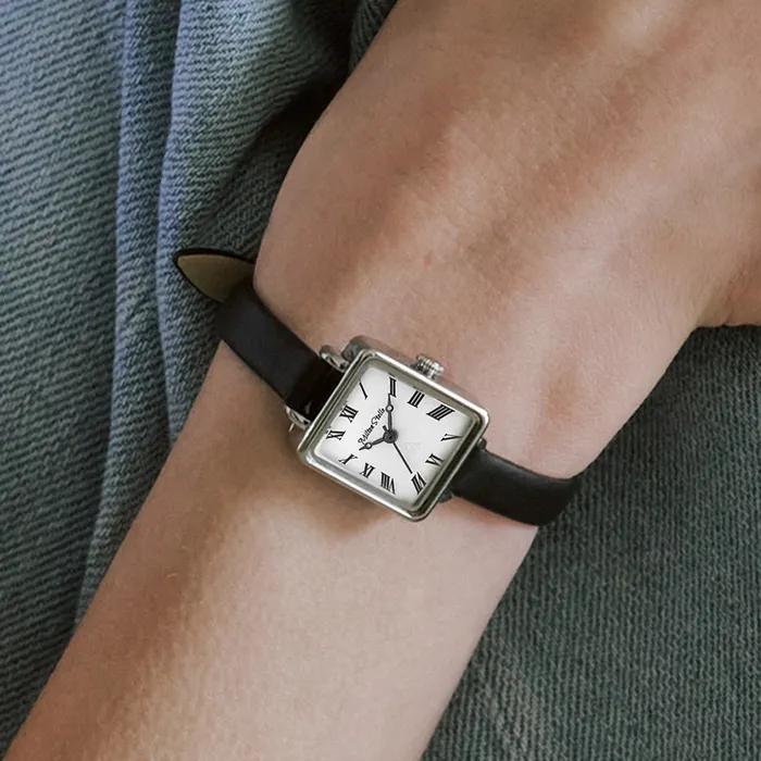 _Square Slim Leather Watch Black. MS-164S