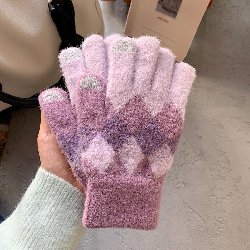 Women Winter Cycling Touch Screen Knitted Glove Students Fashion Warm Full Finger Mittens Female Knitted Glove Wholesale T89