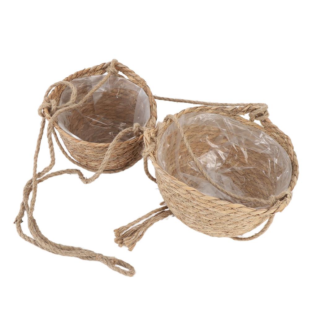 2 Tier Woven Hanging Basket, Hemp Rope Hanging Fruit Basket Flower Plants Wall Basket Single Body Multi Purpose for Living Room Bedroom, Wall Hanging