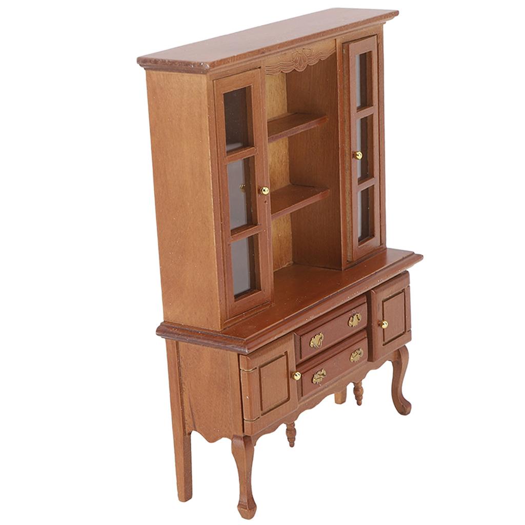 Miniature Cabinet Wooden 1/12 Scale Dollhouse Bookcase Cupboard with Openable Door Drawer for Room
