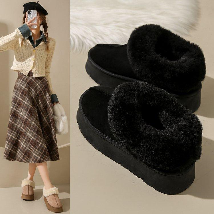 Winterliche Schneestiefel mit dicker Sohle und Plüsch-Innenfutter für Damen, Samt-Baumwollschuhe 2025 neu, flauschige Ein-Pedal-Schneestiefel für Damen, Brotschuhe