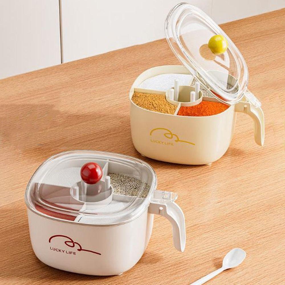 Plastic 4 in 1 Seasoning Box Sealed Spice Jar Multifunctional Salt Seasoning Box  for Sugar Salt