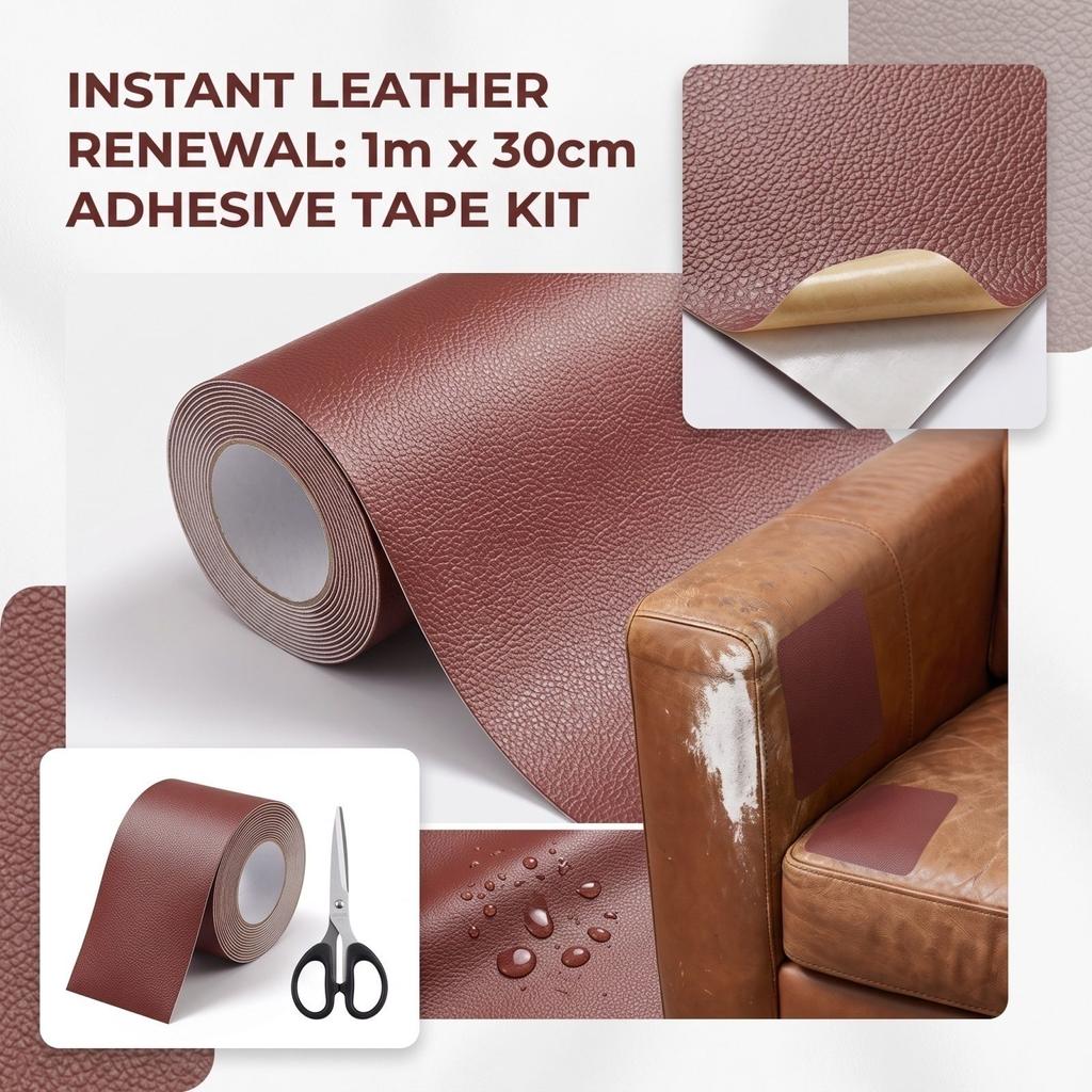 Self-Adhesive Leather Tape Kit - Strong Adhesive Patch for Sofa, Car, Chair, Furniture, Jacket - 30cm Wide 1m Long