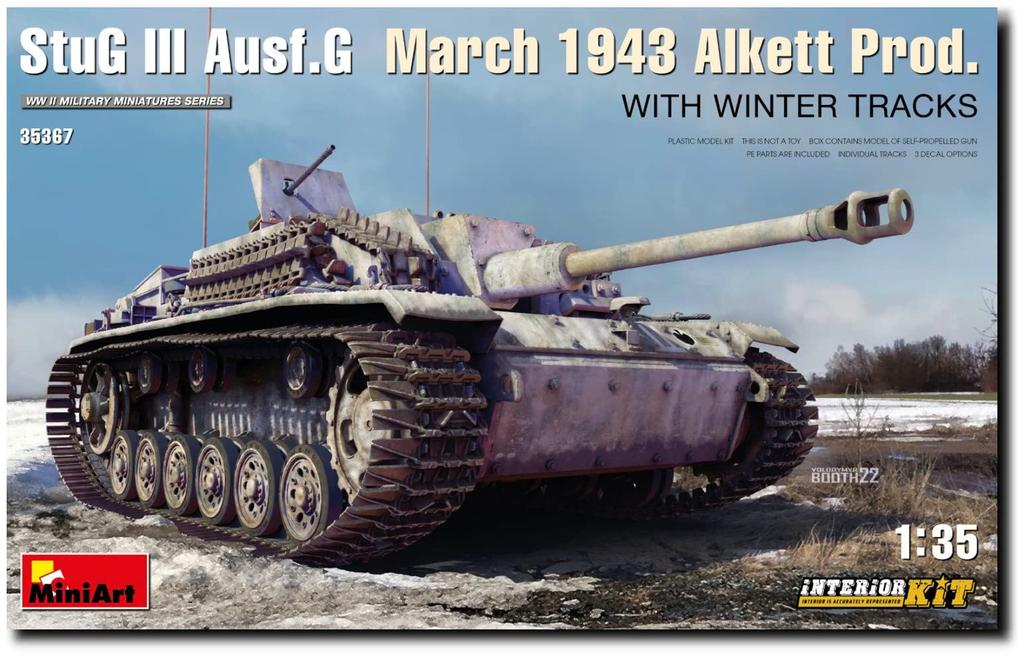 MiniArt Scale German III March with Alkett Winter Full Plastic Model MA35367 1/35 Sturmgeschütz Ausf. G, 1943, Tracks, Interior, Kit,