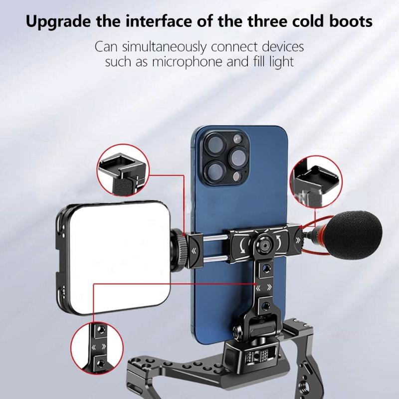 Phone Tripod Mount, Universal Smartphone Mount Adapter with 3 Cold Shoe & 1/4" Standard Screw, 360 Rotates