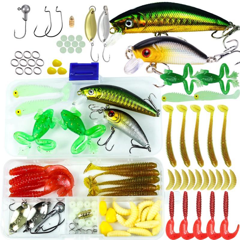 Fishing Lure Set 56pcs Hard Soft Baits Lead Jig Hooks Spinnerbaits Minnow Earthworm Freshwater Saltwater