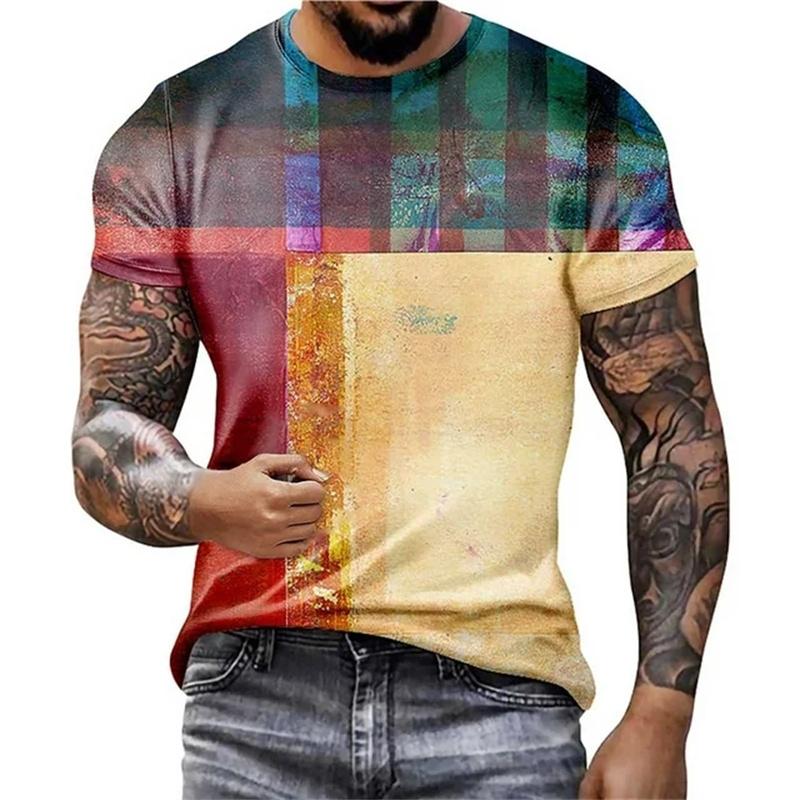 Colorful Graffiti Pattern T Shirt For Men Color Blocking 3D Print Tees Summer Casual Short Sleeve Round Neck Tops Loose T-Shirts