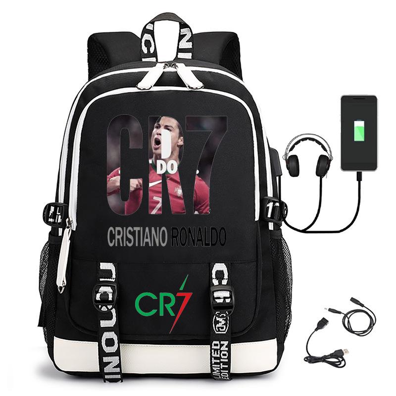 Football Star Collection Young And Middle School Students Schoolbag Usb Men S And Women S Casual Backpack
