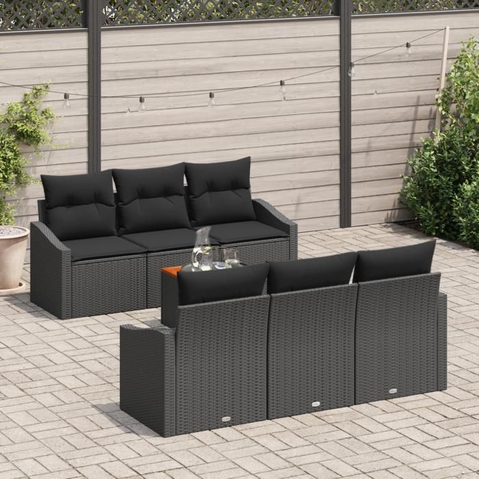 VidaXL Set de canapé de jardin de 7 pièces avec coussins noirs en poly rattan acacia 3356448